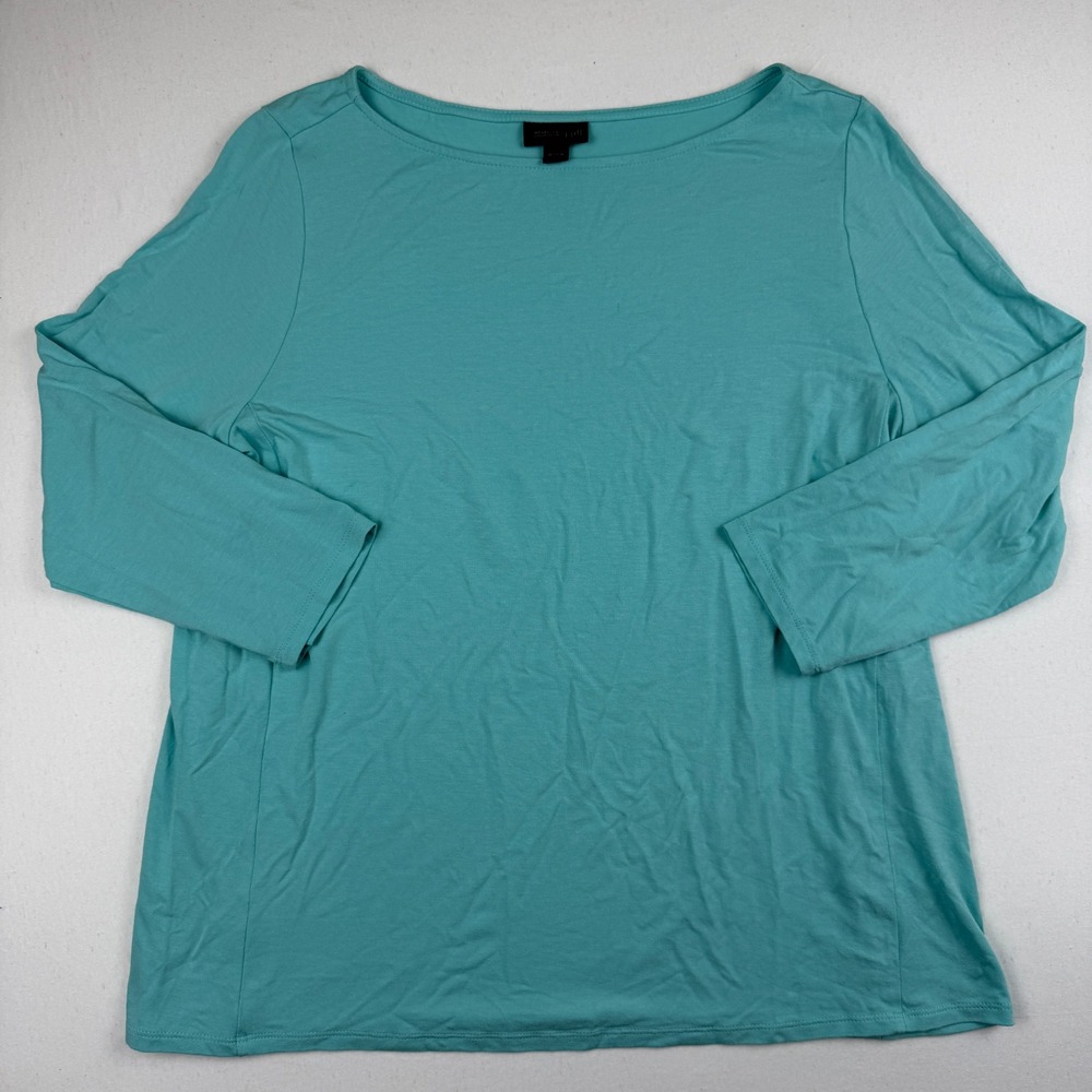 J. Jill Wearever Turquoise Blue Boat Neck 3/4 Sleeve Knit Top Medium